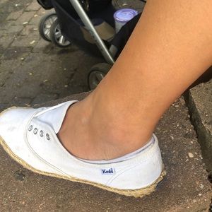 White Keds with rattan bottoms